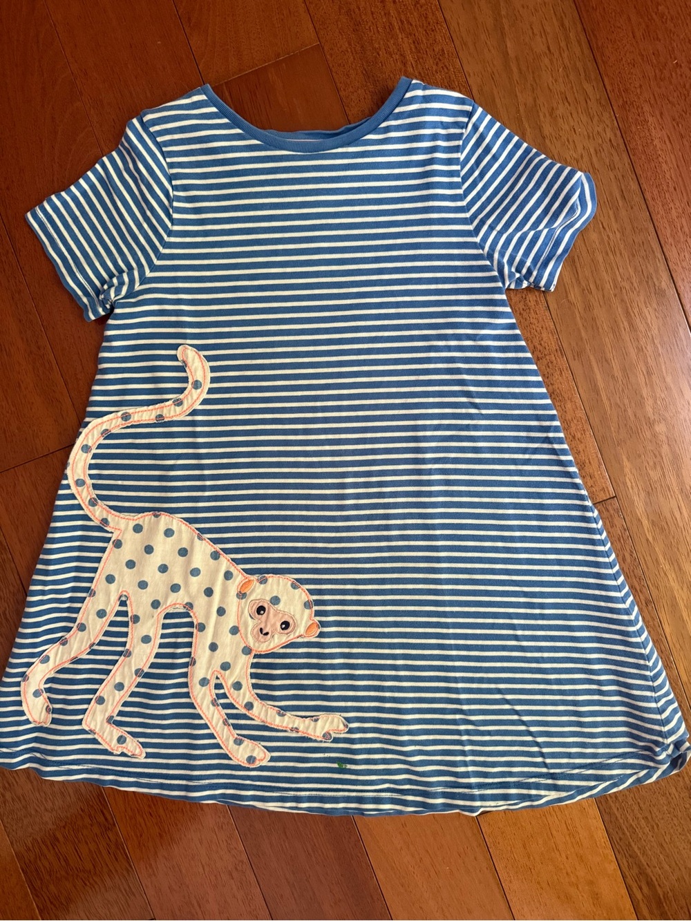 Mini Boden Blue and White Striped dress with Monkey Applique